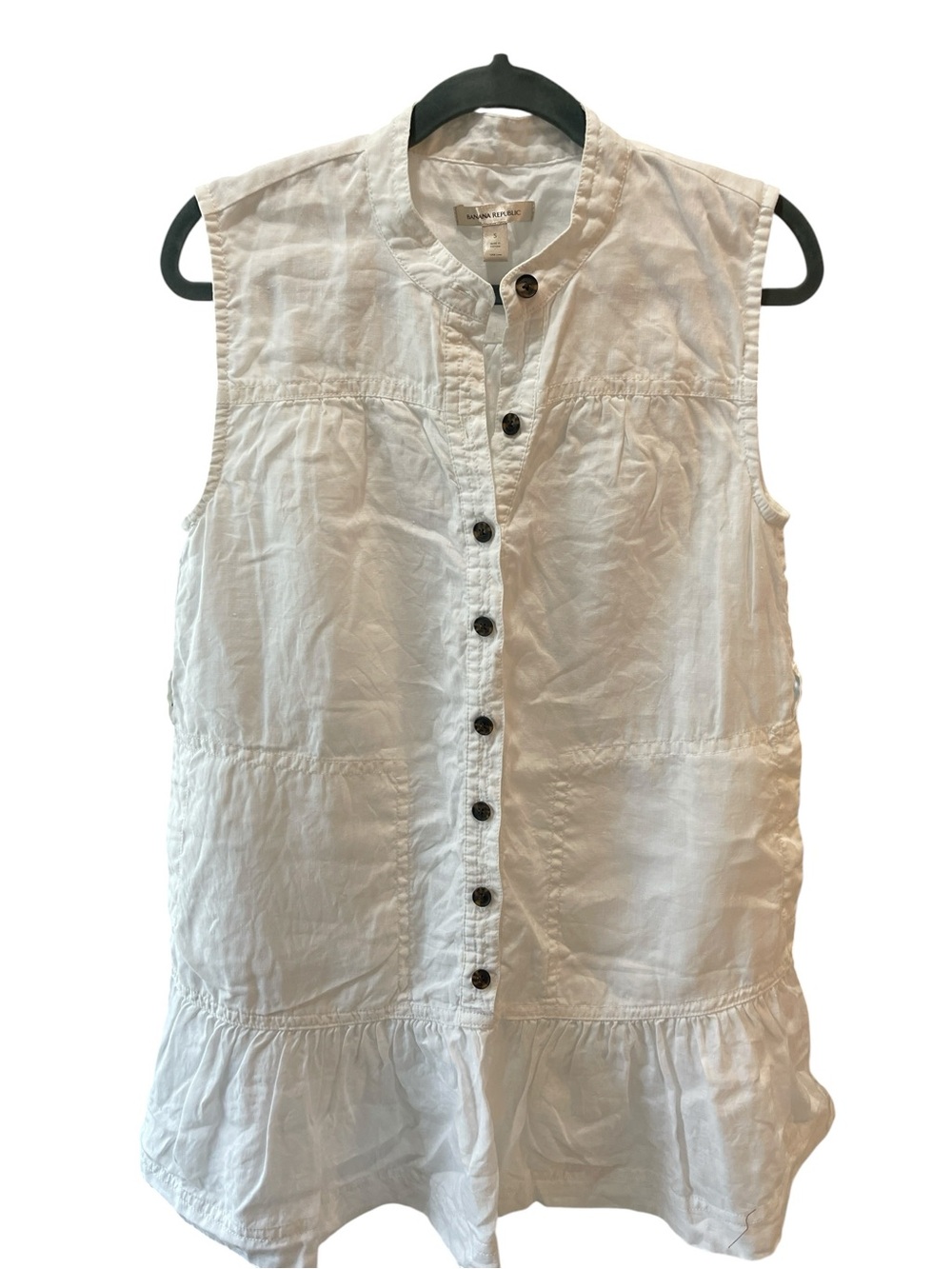 Banana Republic White Sleeveless Button-Front Linen Tunic dress Sz S